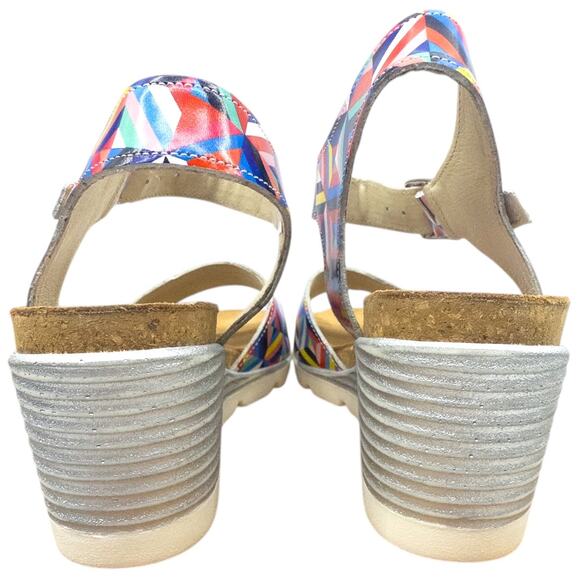 Zapato Wedge Heeled Sandals Colorful Kaleidoscope Women's 6 6.5 Metallic Leather - Picture 2 of 8